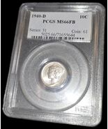 1940 D  Mercury Dime 10c PCGS MS66 FB Full Bands - $2,185.76 MXN