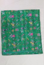 Traditional Jaipur Handmade Light Green Flora Kantha Quilt Bedspread Throw Blank - £43.95 GBP+