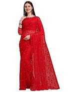 Women&#39;S Rasel Net Lace &amp; Pearl Work Saree With Unstitched Blouse Piece sari - €1,72 EUR