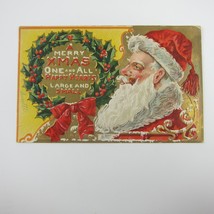 Vintage Christmas Postcard Santa Pipe Holly Berries Wreath Gold Embossed Antique - £15.97 GBP