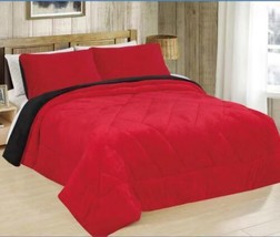 Chicago Red Solid Blanket With Sherpa Softy Thick And Warm 3 Pcs Queen Size - £46.73 GBP