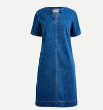 New J Crew Women Blue Short Sleeve V-neck Pocket Cotton Denim Shift Dress 2 6 - £39.39 GBP