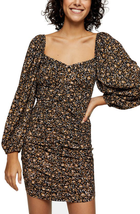 TOPSHOP Floral Print Ruched Long Sleeve Mini Tea Dress In Brown Multi US 10 $52 - £4.00 GBP