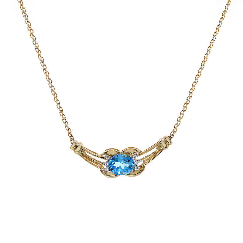 Primary image for 2.00 Carat Blue Topaz Necklace With 0.06 Carat Round Cut Diamond Accent 14K Yell