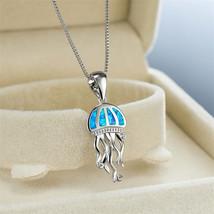 Blue Opal &amp; Clear Cubic Zirconia Jellyfish Pendant Necklace - £21.55 GBP