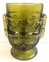 TIKI BAR Vintage Goblet/Bowl INDIANA GLASS Avocado Green 6&quot; TWO FACE Hap... - £31.44 GBP