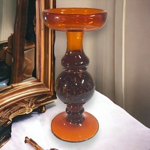 Vtg 1970&#39;s Mid-Century Modern Amber &amp; Tortoise Glass Candle Holder Pillar/Taper - £26.56 GBP