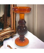 Vtg 1970&#39;s Mid-Century Modern Amber &amp; Tortoise Glass Candle Holder Pilla... - £26.37 GBP