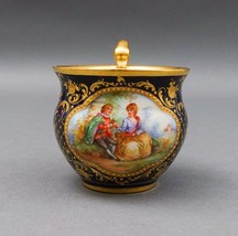 Meissen Antique Cobalt Blue Gold Hand Painted Couple Porcelain Tea Cup (Read) - £319.73 GBP