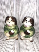 VINTAGE GKRO PORCELAIN DOGS IN SWEATERS SALT AND PEPPER SHAKERS - $13.86