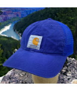 Carhartt Mesh Snapback Cap Hat Patch Logo Blue Spellout on Back - $13.95