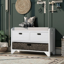 Storage Bench Entryway Bench with Removable Basket and 2 Drawers, White - £167.24 GBP
