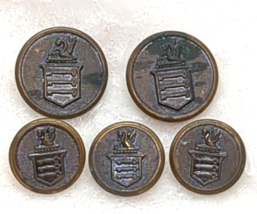 Lot of Five Vintage Brass Coat of Arms Military Uniform Buttons Sizes 19mm-15mm - $7.50