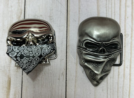 Two (2) Lot Skull Belt Buckle Jolly Roger Biker Iron Maiden Heavy Metal Horror - £18.45 GBP