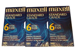 LOT of 3 NEW Maxell Standard Grade 6 Hour T-120 Blank VHS Tape VCR Videocassette - £9.91 GBP