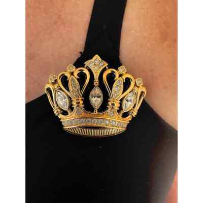 Vintage Kenneth Jay Lane KJL crown Gold w Crystals  for Avon RETRO Item image 2