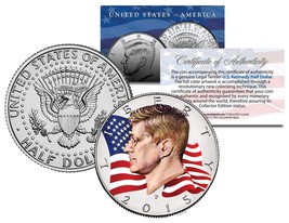 Colorized * FLOWING FLAG * 2015 JFK John F Kennedy Half Dollar U.S. Coin... - £6.83 GBP