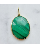 VINTAGE 18K YELLOW GOLD LARGE NATURAL OVAL 38 x 28 mm.  MALACHITE PENDANT - €413,51 EUR