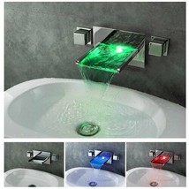 Chrome LED Waterfall Colors Changing Bathroom Basin Mixer Sink Faucet (HDD757) - £279.86 GBP