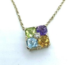 QVC  Gold Plated 925 Silver Necklace with 4 Gemstone Pendant 17&quot;, Marked CS - £30.46 GBP