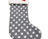 December Home Fluffy Gray Polka Dot White  Winter Stocking 19 Inches - £28.42 GBP