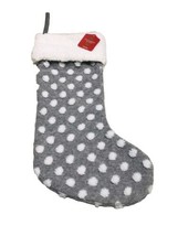 December Home Fluffy Gray Polka Dot White  Winter Stocking 19 Inches - £28.81 GBP