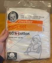 Vintage Gerber 2 Piece Bath Set Hooded Towel Washcloth New NOS 1987 Tedd... - $19.79