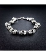 Silver Skull and Hematite Beaded Bracelet Lobster Clasp Men’s Jewelry 8.... - £29.72 GBP