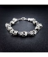 Silver Skull and Hematite Beaded Bracelet Lobster Clasp Men’s Jewelry 8.... - $723.50 MXN