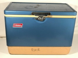 Vintage Latch Coleman Steel Metal Cooler Box Ice Chest Blue Made In USA - £91.88 GBP