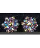 Vintage Aurora Borealis Round Clip On Earrings - FREE SHIPPING - $33.28 CAD