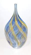 SIGNED CHRIS MCCARTHY 2005 ART GLASS BLUE &amp; YELLOW CANE 15&quot; BOTTLE~GORGE... - $445.49