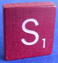 Scrabble Tiles Replacement Letter S Maroon Burgundy Wooden Craft Game Part Piece - £0.96 GBP