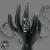 Womens Silver Tone Metal Flower Boho Statement Cocktail Long Fashion Ring Size 8 - £9.51 GBP