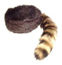 Davey Crockett Coonskin Cap Real Fur Tail Raccoon Brown Coon Daniel Boon... - $21.49