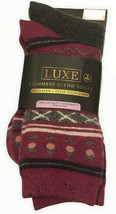 Cashmere Blend 2 Pair Ladies Socks Fair Isle Dark Pink Gray Insulated Cu... - £23.03 GBP