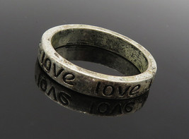925 Sterling Silver - Vintage Dark Tone Love Etched Band Ring Sz 7 - RG9338 - $26.06