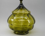Vintage Empoli Art Glass Circus Tent Blown Glass Olive Green Apothecary Jar - $98.99