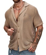 Men&#39;s Full Size Openwork Button Down Short Sleeve Shirt Plus Size - €38,90 EUR