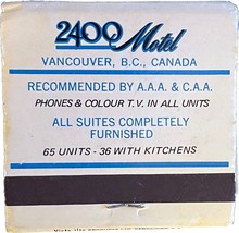 2400 Motel, Vancouver, BC, Canada, Matches Matchbox - £7.85 GBP