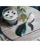 Protection Candle and Green Striped Agate Stone Meditation Set with Ange... - $1,120.02 MXN