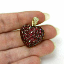 2.00 Ct Round Lab-Created Red Garnet Heart Charm Pendant 14K Yellow Gold Plated - £101.61 GBP