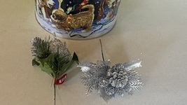 Christmas Glitter Picks Set of 2 Silver, Green Holiday Decoration  - $5.99