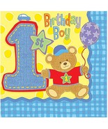 1st Birthday Hugs and Stitches Boys Lunch Dinner Napkins Tableware 16 Ct  NEW - $3.95