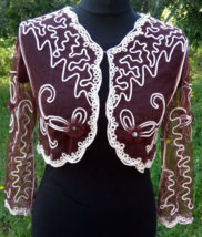 Sheer Bolero Shrug Embroidered Brown Jacket Boho Wedding Bridal Steampunk Small - £16.22 GBP