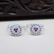 Real Solid 925 Silver Wheel Style Indian Women Pink White CZ Round Toe Ring Pair - $23.81