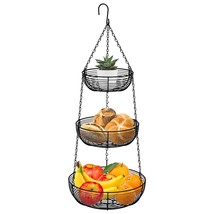 3-Tier Hanging Basket Fruit Organizer Kitchen Heavy Duty Wire Organizer With 2 F - £38.30 GBP
