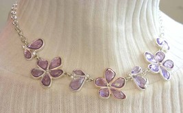 Elegant Translucent Purple Acrylic Flower Silver-tone Necklace 1990s vintage 19&quot; - £11.76 GBP