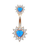 Blue Heart Opal Belly Button Ring - Rose Gold - 316L Surgical Steel - 14... - $20.36 CAD