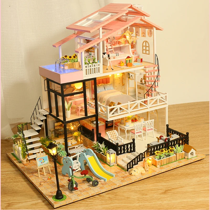 New DIY Wooden Doll House Kit Miniature With Furniture Light Princess Casa Big - £69.04 GBP+